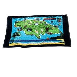 Sun Island Jamaica Map Souvenir Beach Towel 100% Cotton Black Multi